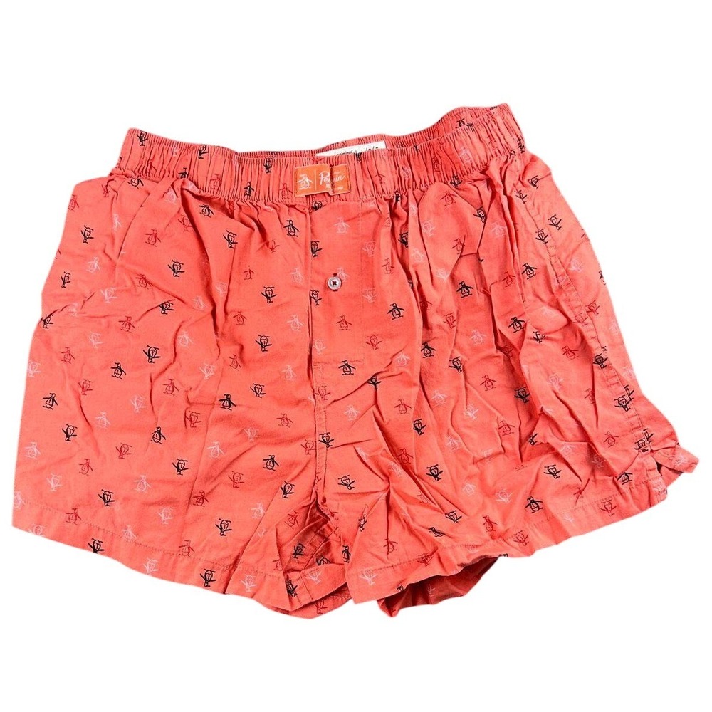 Original Penguin Boxer Shorts Men L Coral Pink Cotton Logo Printed Elastic Waist